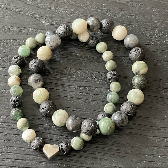 Natural Stone Beaded Bracelet Set Lava Jasper & Labradorite - Picture 5 of 10